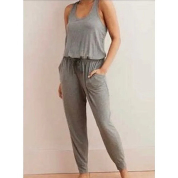 Aerie sleeveless scoop neck drawstring waist lounge jumpsuit grey small NWT - Picture 2 of 12